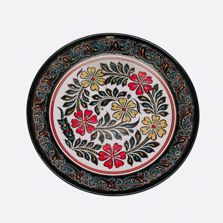 Unique handmade decorative plate from Uzbekistan, 32 cm, drip technique